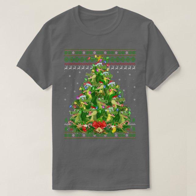 Camiseta Crocodile Xmas Lighting Tree Santa Crocodile Ugly  (Frente do Design)