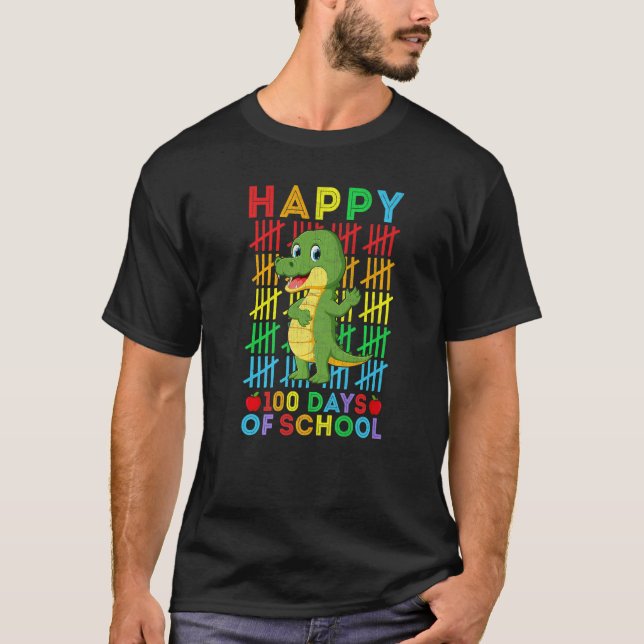 Camiseta Crocodiles Teacher Student Happy 100 Days of Schoo (Frente)