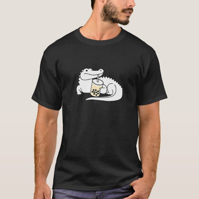 Camiseta Crocodilo Alligator Bebendo Boba Bubble milk Tea (Frente)
