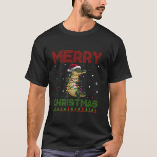 Camiseta Crocodilo Aproxima Santa Hat Engraçado Sw de Natal