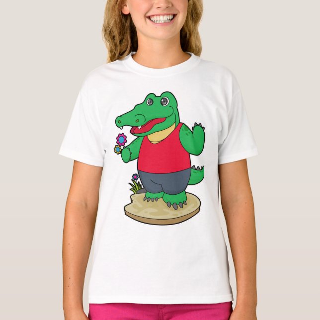 Camiseta Crocodilo com Flores (Frente)