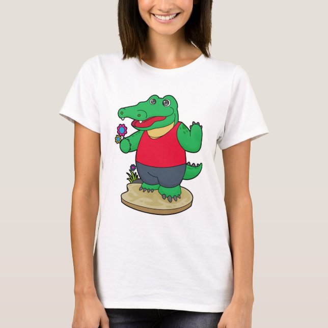 Camiseta Crocodilo com Flores (Frente)