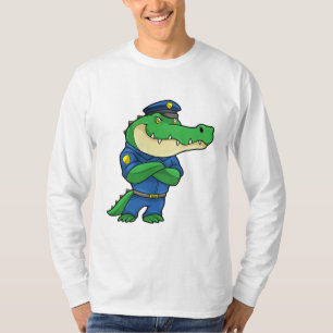 Camiseta Crocodilo como agente da polícia com uniforme