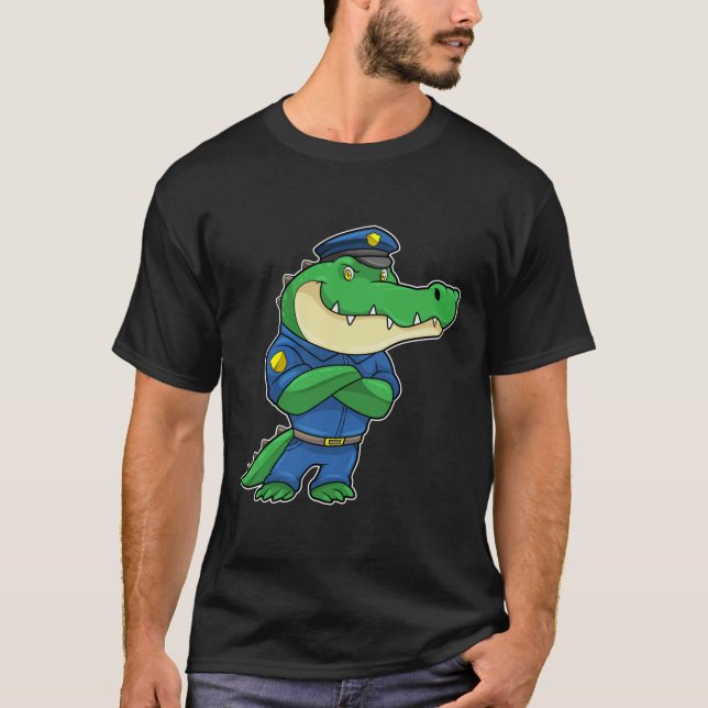 Camiseta Crocodilo como agente da polícia com uniforme (Frente)