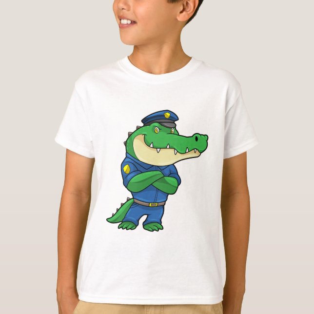 Camiseta Crocodilo como agente da polícia com uniforme (Frente)
