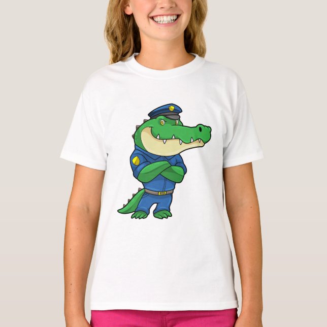 Camiseta Crocodilo como agente da polícia com uniforme (Frente)