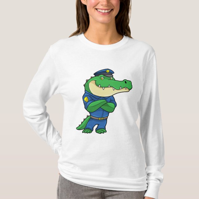 Camiseta Crocodilo como agente da polícia com uniforme (Frente)