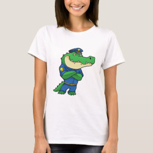 Camiseta Crocodilo como agente da polícia com uniforme