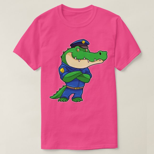 Camiseta Crocodilo como agente da polícia com uniforme da p (Frente do Design)