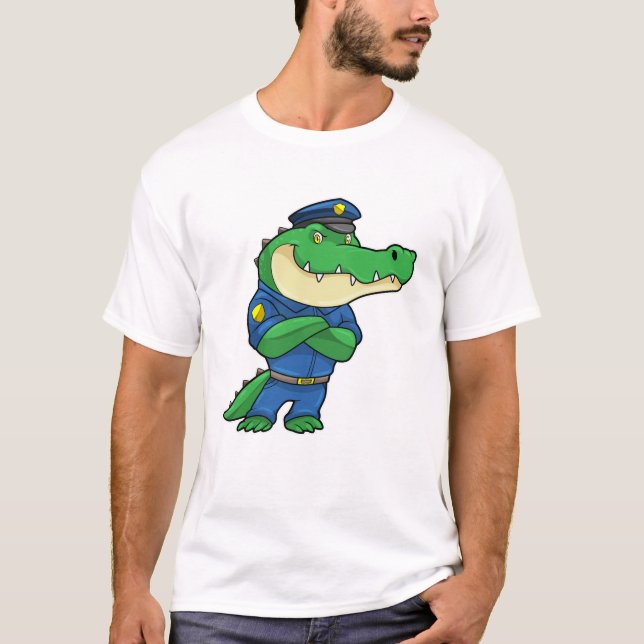 Camiseta Crocodilo como agente da polícia com uniforme da p (Frente)