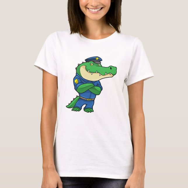 Camiseta Crocodilo como agente da polícia com uniforme da p (Frente)