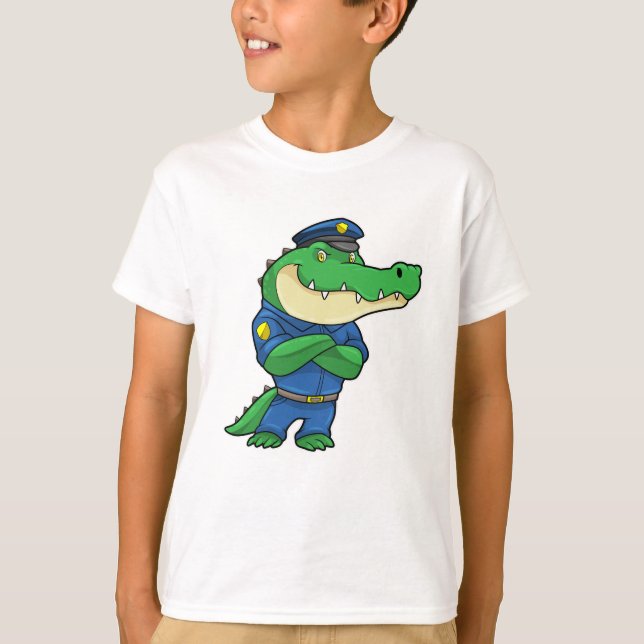 Camiseta Crocodilo como agente da polícia com uniforme da p (Frente)