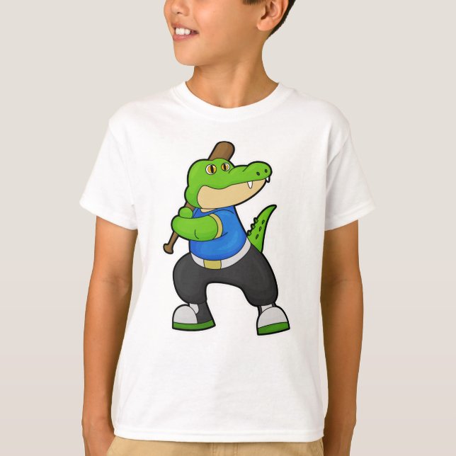 Camiseta Crocodilo em Baseball com Baco de Beisebol (Frente)