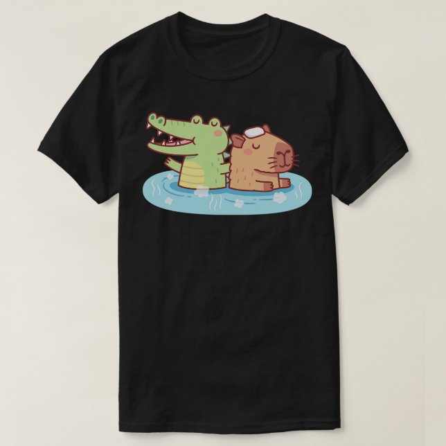 Camiseta Crocodilo Engraçado E Capybara G Em Primavera Quen (Frente do Design)