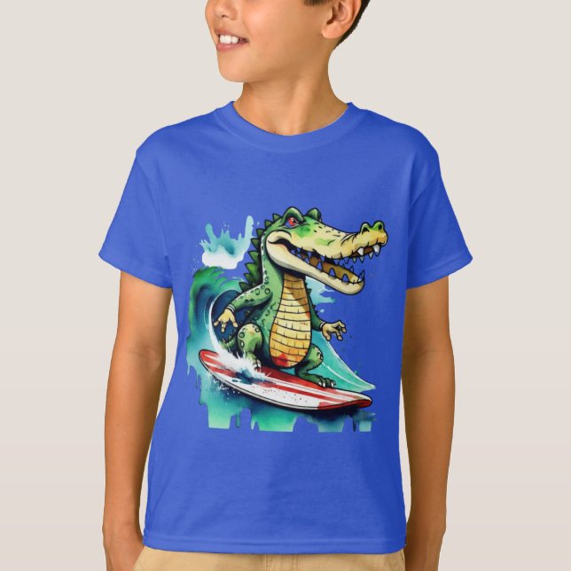 Camiseta Crocodilo engraçado surfando T-Shirt (Frente)