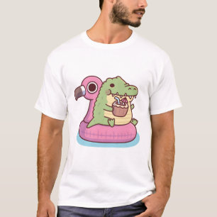 Camiseta Crocodilo Fofo e Gorducho Relaxando no Flutuador d