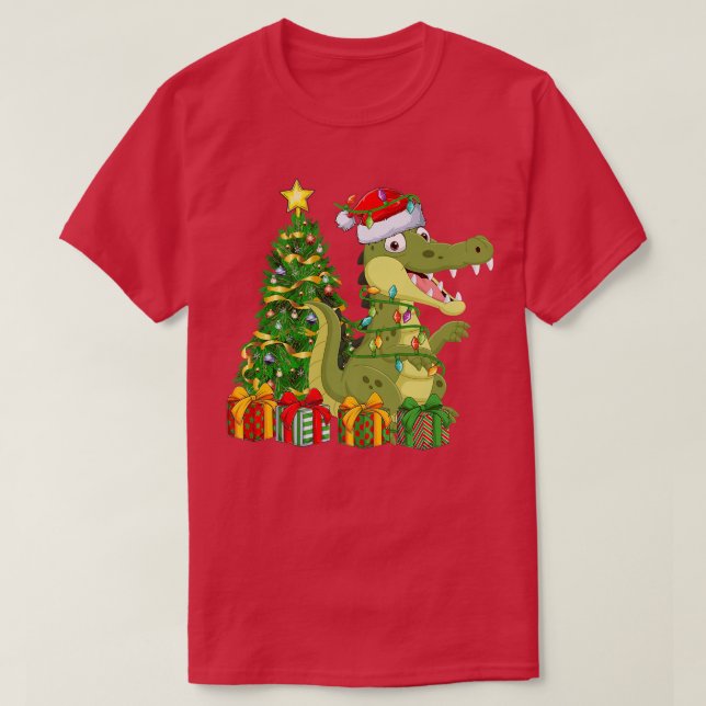 Camiseta Crocodilo Lighting Árvore Xmas Correspondente ao C (Frente do Design)