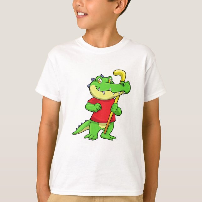 Camiseta Crocodilo no Hóquei em campo com bastão de hóquei (Frente)