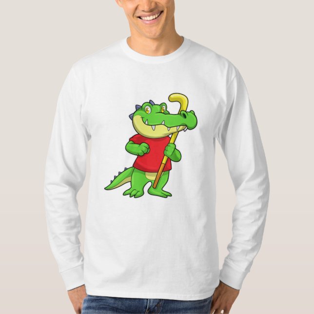 Camiseta Crocodilo no Hóquei em campo com bastão de hóquei (Frente)