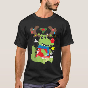 Camiseta Crocodilo Reindeer Engraçado Bonito Presente de Na