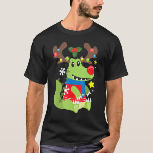 Camiseta Crocodilo Reindeer Engraçado Feliz Natal