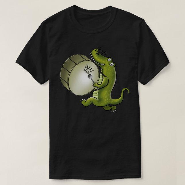 Camiseta Crocodilo tocando Tambor de Banda de Marcha (Frente do Design)