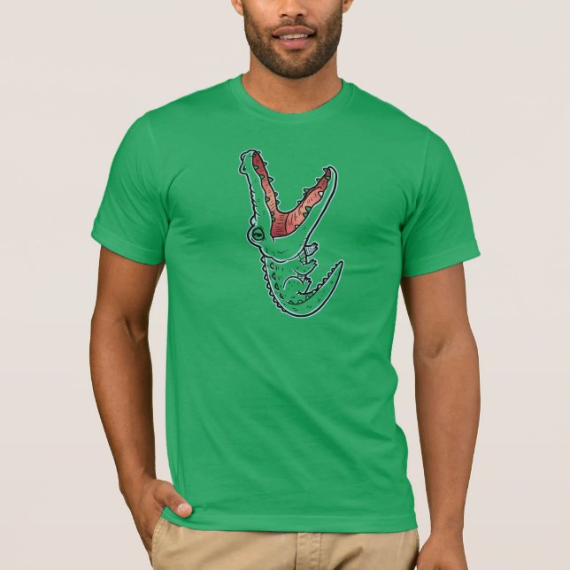 Camiseta Crocodilo Verde de Desenho Animado Divertido em ca (Frente)