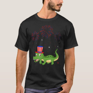 Camiseta Crocodilos Red White Blue Fireworks Decor 4th Of J