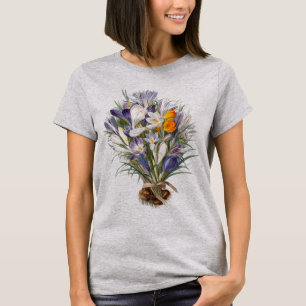 Camiseta Crocus Primavera Fllower Arte Botânica