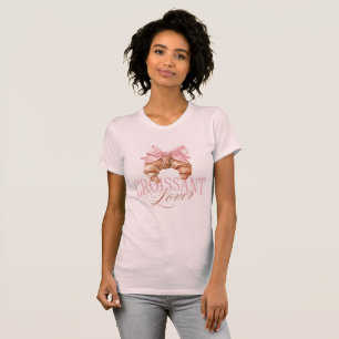 Camiseta Croissant Coquete Francês com Laço Rosa Suave