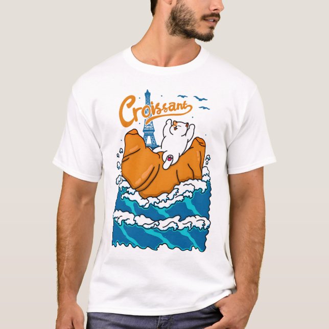 Camiseta Croissant e Cat na Onda (Frente)