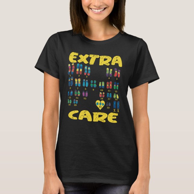 Camiseta Cromossomas Extra Care Trisomy 21 XX (Frente)