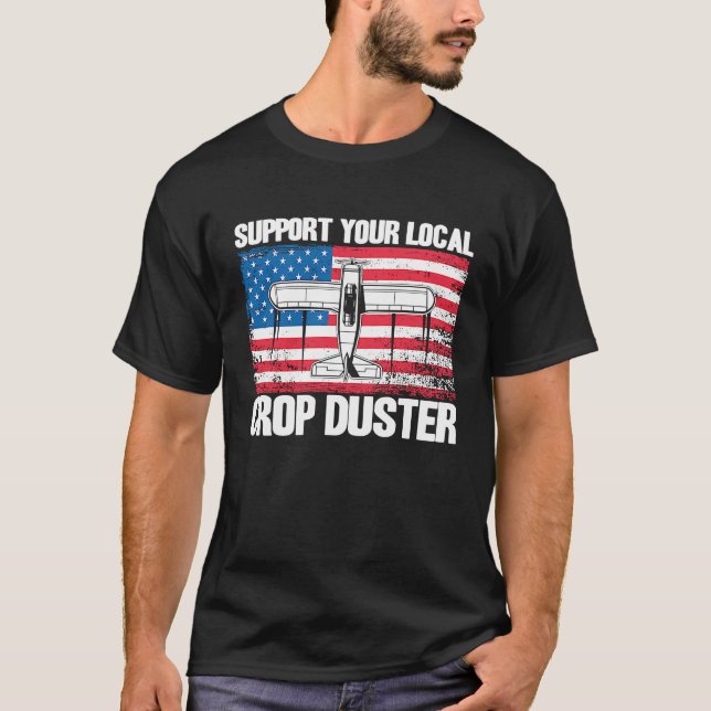 Camiseta Crop Duster American Flag Support Your Local Crop  (Frente)