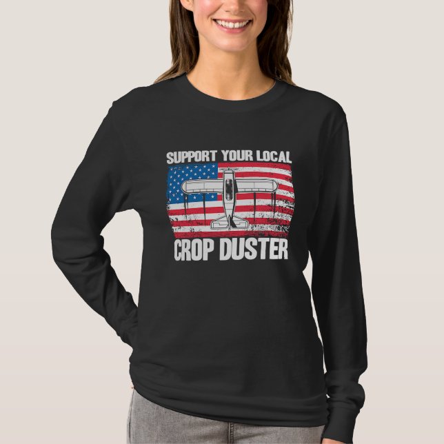 Camiseta Crop Duster American Flag Support Your Local Crop  (Frente)