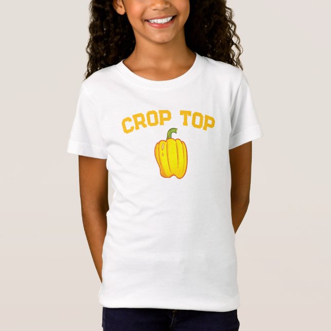 Camiseta Crop Top, Pepper Amarelo, Vegetais, Crianças Engra (Frente)