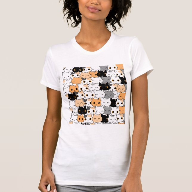 Camiseta Cropped Branca de Moda com Padrão de Gato (Frente)
