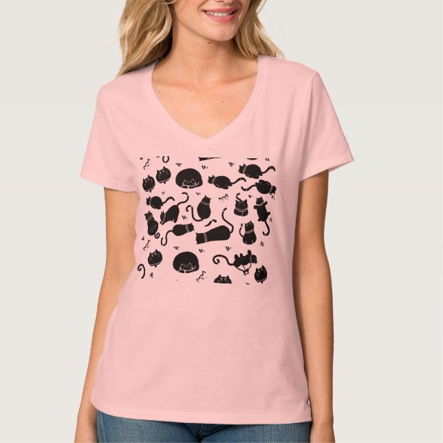 Camiseta Cropped Personalizada Preta com Gato Rosa (Frente)
