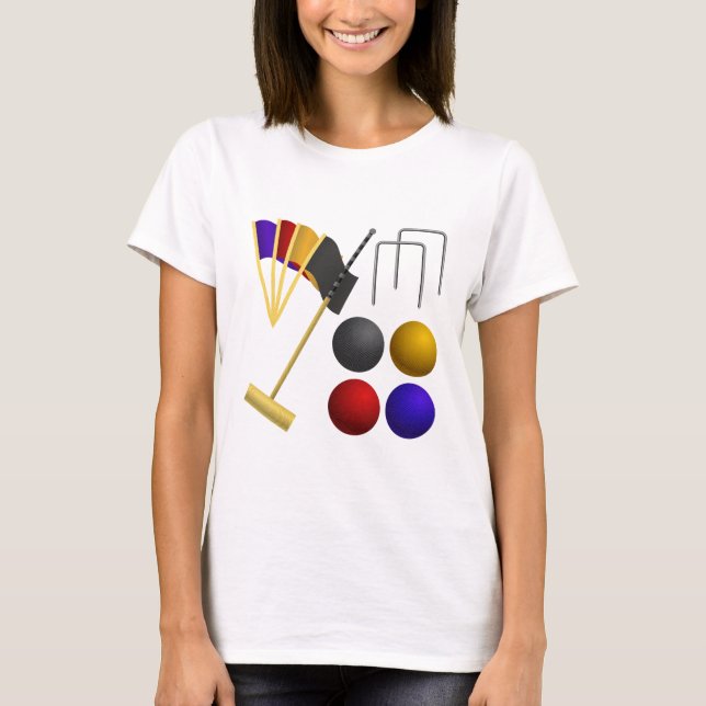 Camiseta Croquet Equipment Set Mallet Balls Hoops (Frente)