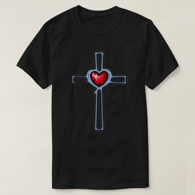 Camiseta Cross Ruby Red Gemstone Heart (Frente do Design)