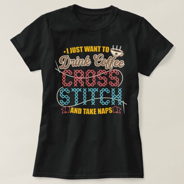 Camiseta Cross Stitch Café Caffeine Drinker (Frente do Design)