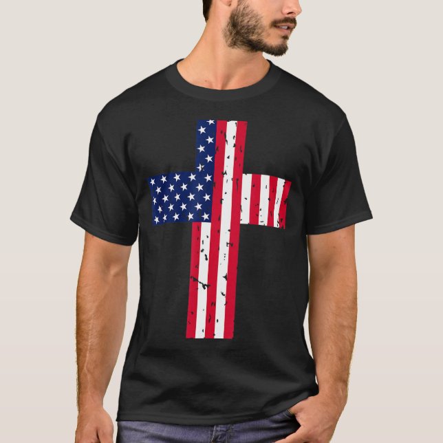 Camiseta Cross Usa Flag Christian Religious Us America Fait (Frente)