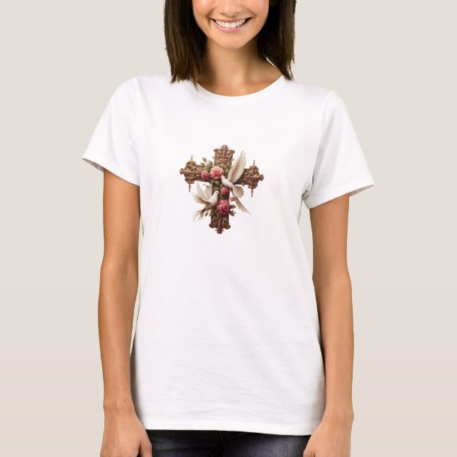 Camiseta Cross with Doves – Christian Faith Inspirational D (Frente)