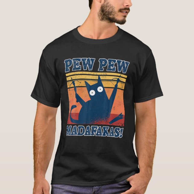 Camiseta Crossbow Cat Pew Pew Madafakas Tee Funny Cat Cross (Frente)