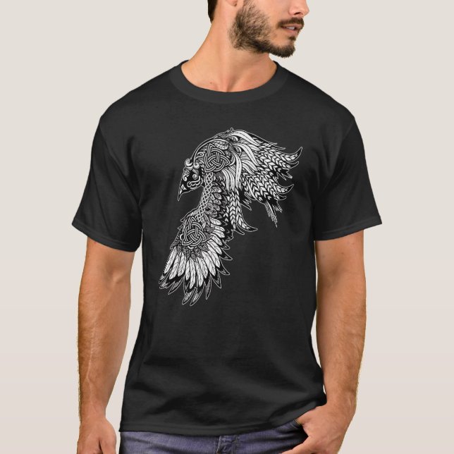 Camiseta Crow Raven Norse Mythology Viking Nordic Symbol Cu (Frente)