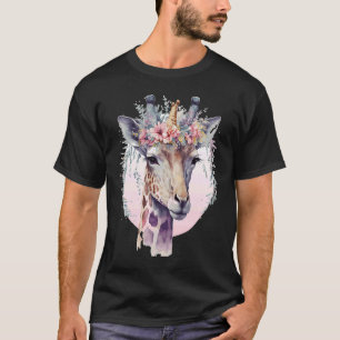 Camiseta Crown Safari Animal da Coroa de Flores Girafa Cura