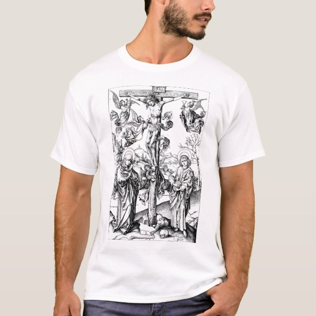 Camiseta Crucificação com Quatro Angels, gravação medieval (Frente)