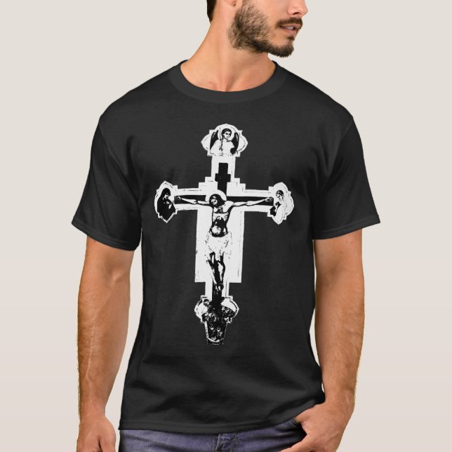 Camiseta Crucifixo Gótico em B&W (Frente)