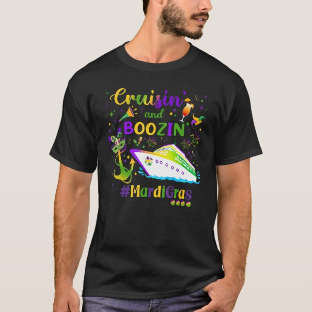 Camiseta Cruisin and Boozin Mardi Gras Cruise Matching Grou (Frente)