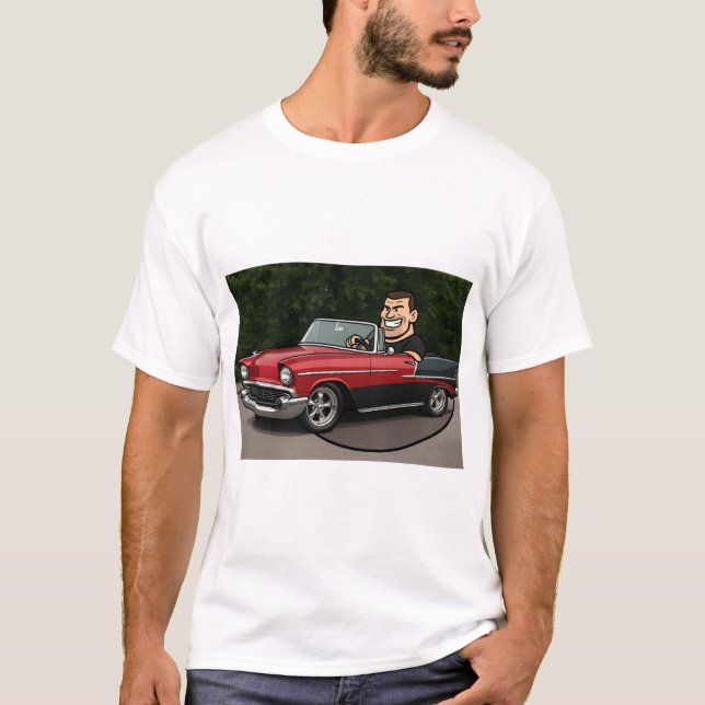 Camiseta Cruisin’ Classic: Cartoon Driver in a 55 Chevy (Frente)