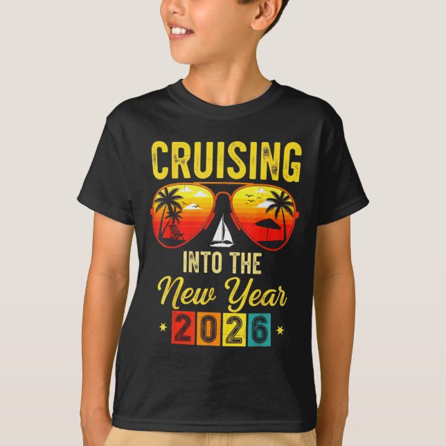 Camiseta Cruising Into New Year 2026 Retro Trocal Sunset  (Frente)